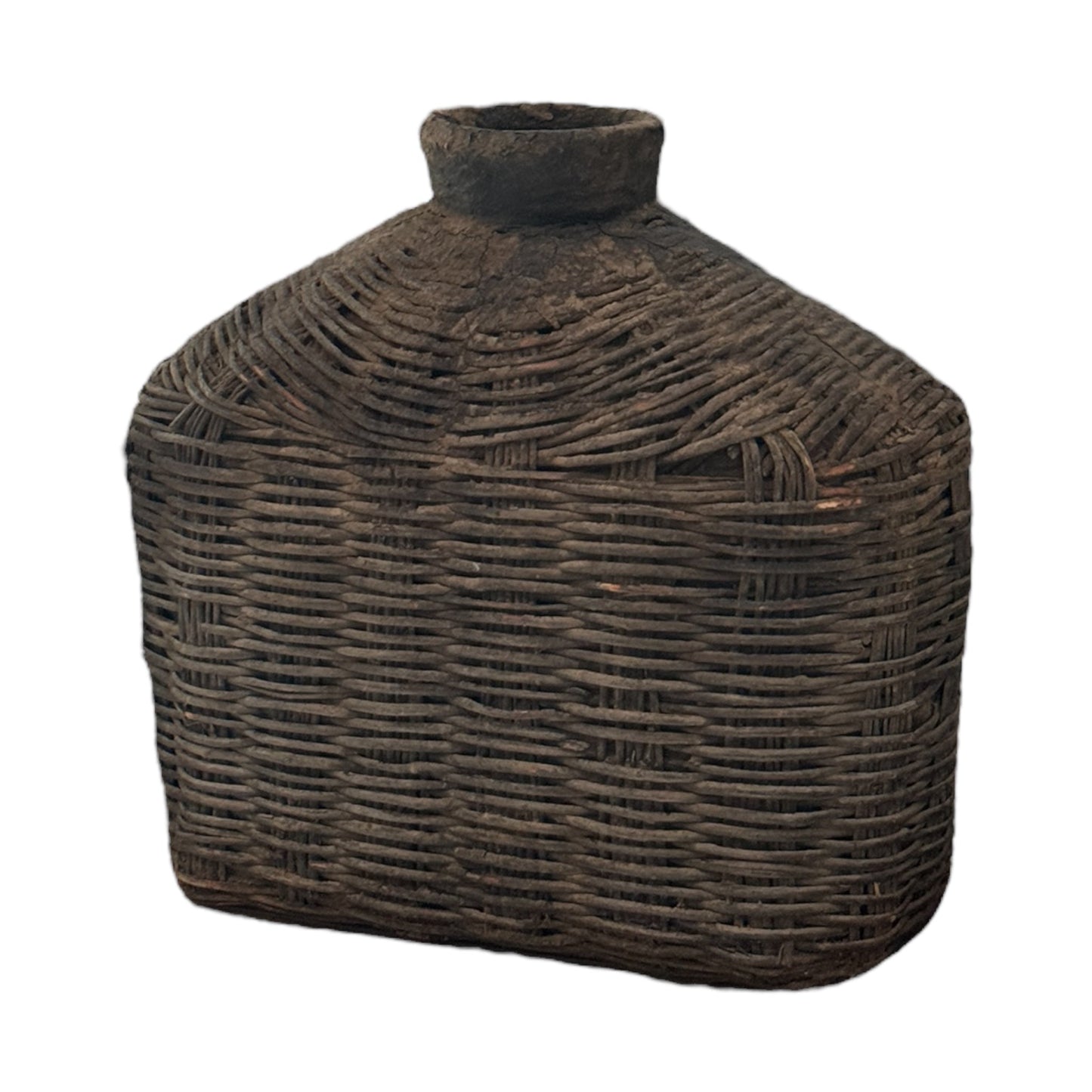 Antique Chinese Woven Willow Oil Container Basket